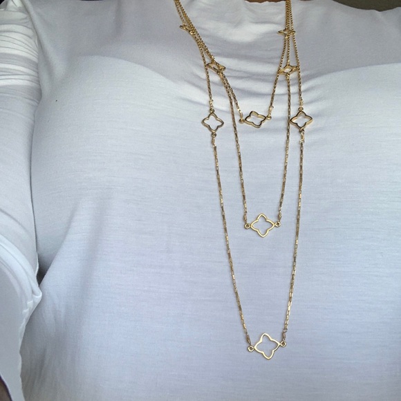 Asha By Ashley 4 Clover 3 Tier Gold-played Necklace NWOT - Picture 1 of 8